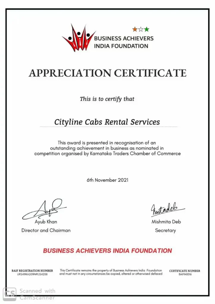 Cityline cabs business certificate